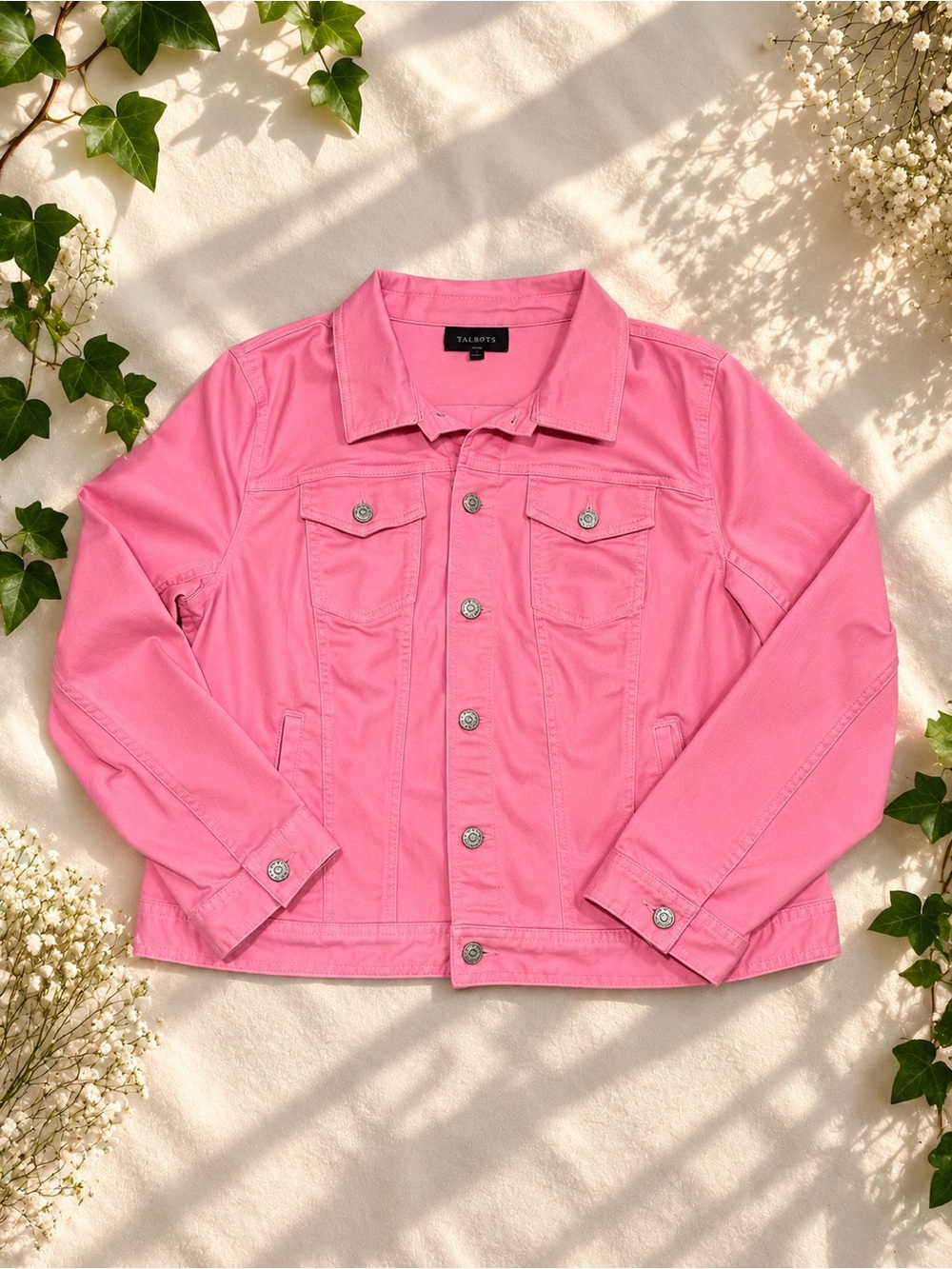 Talbots Pink Denim Jean Jacket Women’s XL Button Front